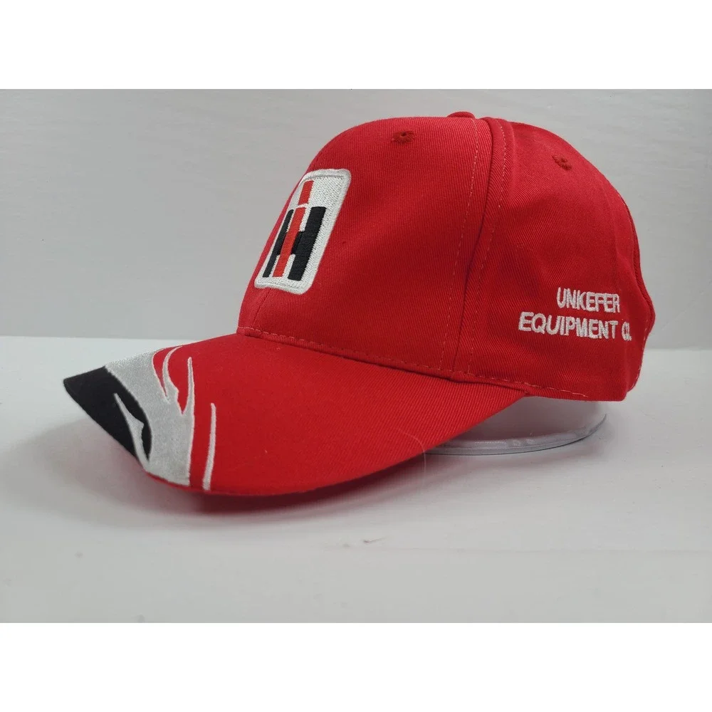 International Harvester IH Red Racing Baseball Cap Hat Unkefer Equipment Co OSFM